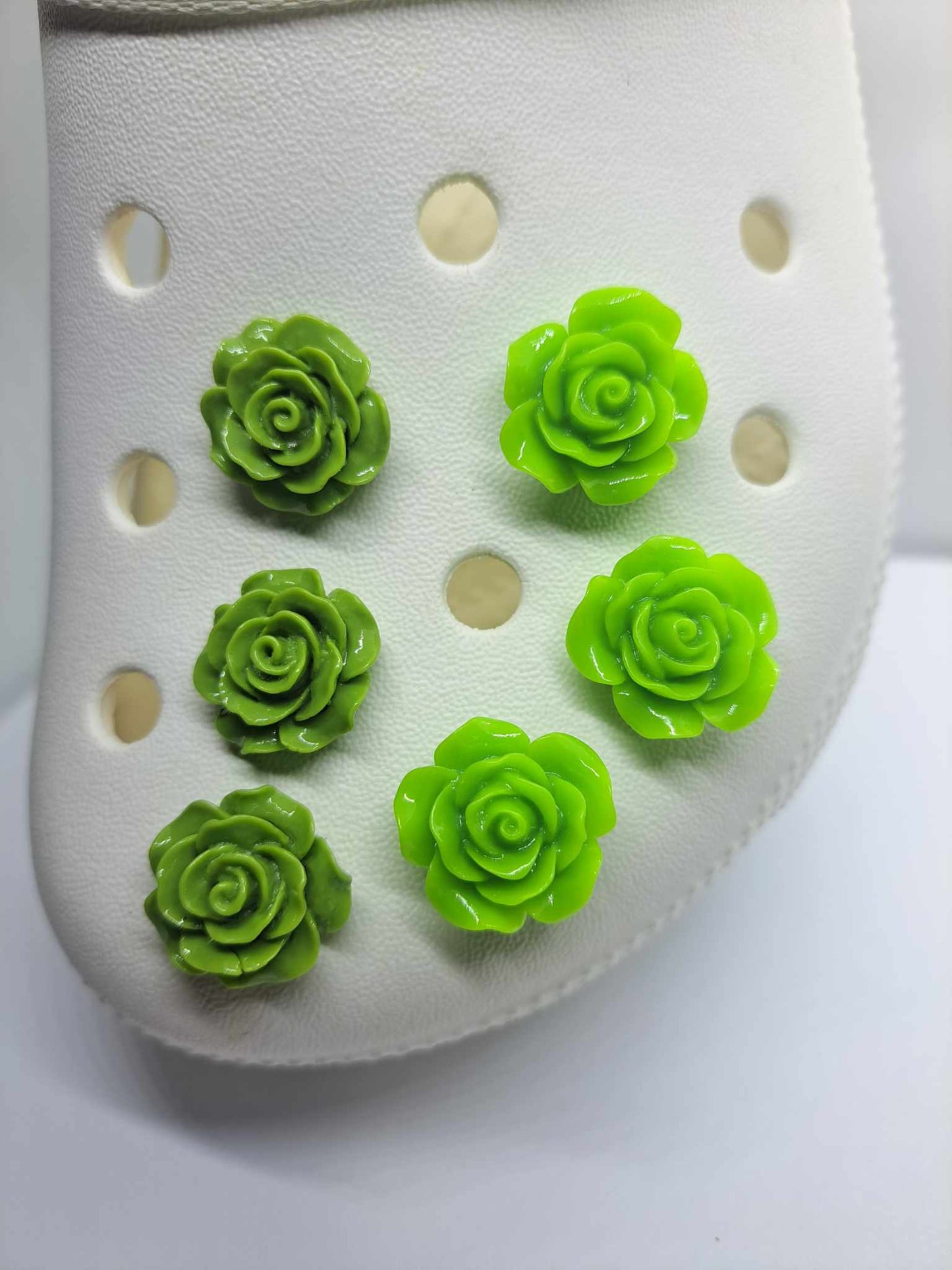 6PCS Shades of Green 20mm Resin Roses