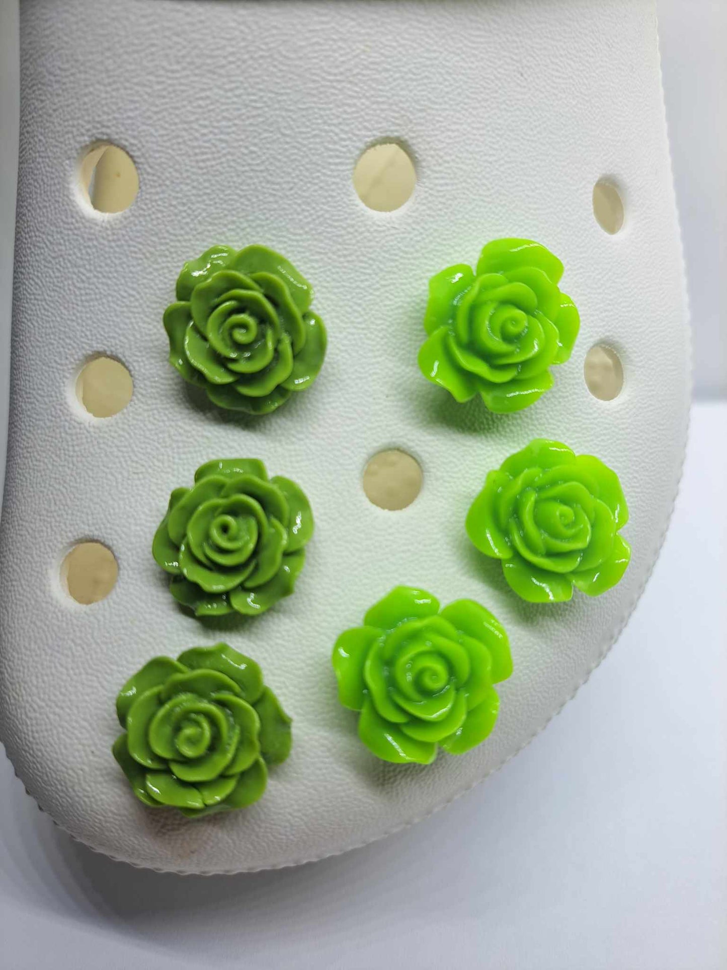 6PCS Shades of Green 20mm Resin Roses